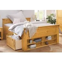 OTTO home Massivholzbett Tessin, Stauraumbett, Landhausstil, Schubladen optional, rustikal (Breite/Belastbarkeit 180cm/220 KG, 140cm/180 KG), zertifizierte Kiefer, Kassetten-Optik, stabile Qualität