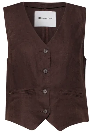 Street One - Weste mit V-Neck und Knöpfen aus Leinen espresso brown - Gr. - 38