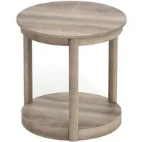 COSTWAY Couchtisch, runder Wohnzimmertisch, 2 Ebenen, Holz, Grau