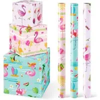LuxusKollektion Geschenkpapier Geschenkpapier Flamingo 3 Rollen Geburtstag Kinder Deko Rosa Flamingo