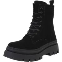 Ital-Design Damen Freizeitschnürschuhe aus echtem Wildleder Schnürstiefelette (88489363) Blockabsatz Stiefeletten in Schwarz