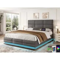 LVHOM Boxbett 90/140/160/180x200 cm mit LED, USB, Typ C-Ladeanschluss, Bettkasten (Bettgestell/Polsterbett/Doppelbett/Stauraumbett), Ideal für Schlafzimmer und Wohnungen, Moderner, tiefer Raum-Effekt