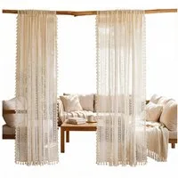 Agger Scheibengardine Vintage Quasten Boho gardinen, Transparente Fenstervorhänge