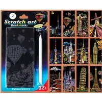 101DIYStudio Kreativset Kratzbilder Scratch Card 12 Stück, Stilvoll und Einzigartig, (16 cm x 7 cm, Inkl. Stift), Verschiedene Landschaften
