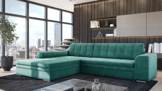Ecksofa Schlafsofa Sofa LUSAKA in Stoff Fresh Meeresgrün Ottomane Links