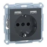 Schutzkontakt Steckdose mit USB Ladegerät, Unterputz, 16 Ampere, 250 Volt, MEG2366-0414 anthrazit, Retail
