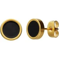 LÖB Paar Ohrstecker Edelstahl 18K Gold vergoldet Ohrringe Rund Kreis Platte Flach Schwarz (Geschenke für Frauen Beste Freundin Mutter Mama Damen zum Geburtstag Weihnachten Weihnachtsgeschenke, Inkl. Schmuckbox), Ohrstecker Klein Modern Minimalistisch