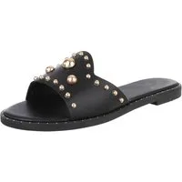 Ital-Design Modische Slides mit Glitzer-Details für Damen Pantolette (89542621) Blockabsatz Pantoletten in Schwarz
