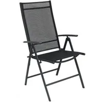 Mojawo Armlehnstuhl Garten Klappstuhl Hochlehner 7-Positionsstuhl Metall Textilen Schwarz