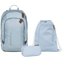 Satch Schulranzen Schulrucksack-Set AIR Nordic Ice Blue 3-teilig (3-teilig), Schulranzen, ergonomisch, Laptop-Fach, Your-Size-System