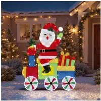 COSTWAY Weihnachtsfigur (1 St), LED Weihnachtsmann im Zug, Weihnachtsdeko, XXL