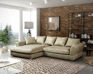 OUTLET Couchgarnitur TIZIAN L-Form in Wildlederoptik-Beige / Ottomane Links