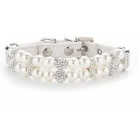 Monkimau Hunde-Halsband Hundehalsband Katzenhalsband Kette mit Perlen weiß