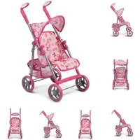 Moni Puppenbuggy Flower Garden, Rückenlehne, Griffe verstellbar, klappbar, Korb, 100% Polyester