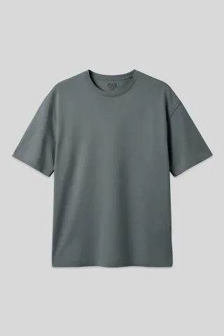 Übergroßes Baumwollmischung Rundhalsausschnitt T-Shirt