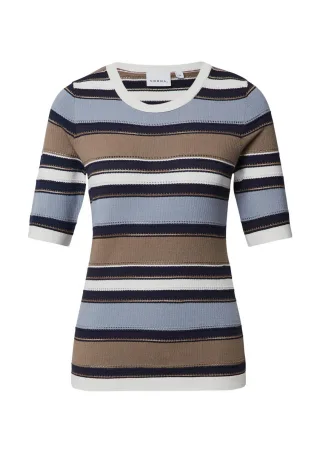 comma - Kurzärmeliger Strickpullover mit Streifenmuster grau - Gr. - 34
