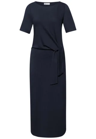 Street One - Jerseykleid in Midilänge mit Knotendetail und U-Boot-Ausschnitt blau - Gr. - 34