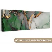 OneMillionCanvasses® Leinwandbild Panorama Marmor - Gold - Grün - Luxus, Fotodruck (1 St), Wandbild, Deko Schlafzimmer Wohnzimmer Flur 60x20 cm