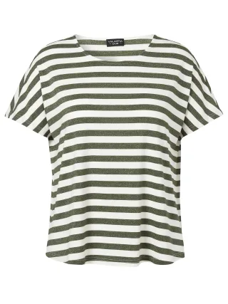 VIA APPIA DUE - T-Shirt Rundhals 1/2 Arm Ringel khaki/ecru - Gr. - 44