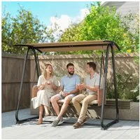 Outsunny Hollywoodschaukel mit verstellbar Sonnendach, abnehmbar Sitzauflage, 3-Sitzer, verstellbares Dach, Gartenschaukel, 1 tlg., Schaukelbank, 203x121x165cm Sand