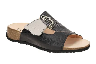 Think 124 Schwarz Damen Pantoletten Echtleder Fu?bett Klettverschluss 2cm Kei...
