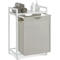 VASAGLE Wäschekorb Wäschesammler mit Ablage, Wäschesack abnehmbar, 65 L, 50 x 33 x 72 cm, Wäschebox, Metallrahmen, weiß