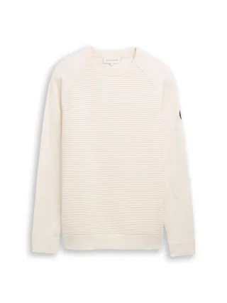 Tom Tailor - Strickpullover mit Ottoman Struktur Gardenia White - Gr. - XXL