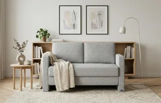 BRUNO Schlafsofa 120cm in Silver Grey Grau | Schmal | stabiles Massivholz & Boxspringkomfort