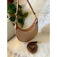 Goodman Design Handtasche Halbmondförmige Schultertasche aus Echtleder und Raffia, Stilvoll, leicht und vielseitig einsetzbar