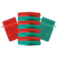 Betz Waschhandschuh 10 Stück Premium 16x21 cm Farbe smaragdgrün und rot, (Set, 10-St)