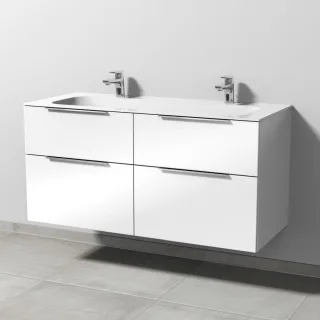 Sanipa 3way Keramik-Set Finion Keramik-Doppelwaschtisch und Unterbau mit 4 Auszügen, Weiß-Glanz UF40478