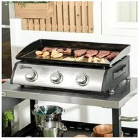 Outsunny Gasgrill mit Deckel, 3 Brennern, Fettauffangschale, antihaft-Platte, Tischgasgrill, Tischgrill, für Garten, Balkon, Schwarz