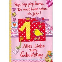 Perleberg Grußkarten 1 Geburtstag Glückwunschkarte im Format 11,5x17cm mit Umschlag