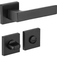 SO-TECH® Drückergarnitur Türdrücker ERLING Aluguss schwarz inkl. Befestigungsmaterial, Spar-Set, 1-tlg., mit Papier-Bohrschablone, mit WC-Rosetten - für Bad / WC Türen