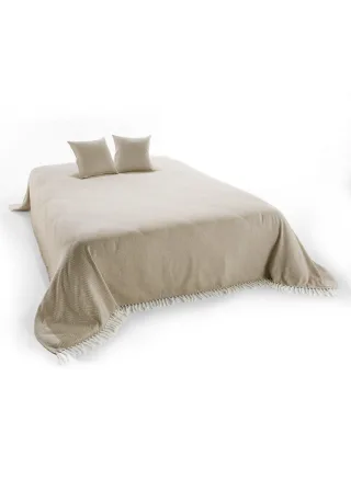 bonprix Überwurf mit Fransen, beige, Gr.280x210 cm, Überwurf im schicken Ethno-Look, aus 100% Baumwolle