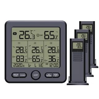 TS-6210 1-to-3 Wireless Weather Station Indoor Outdoor Temperature and Humidity Sensor Digital Display Thermometer Hygro