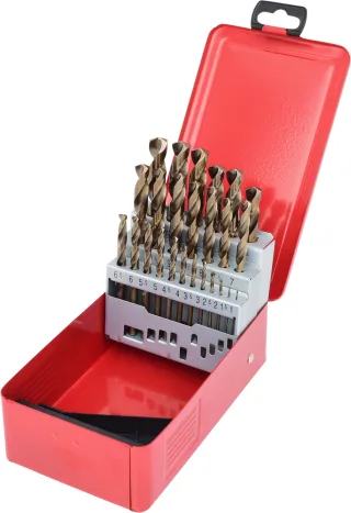 KS Tools HSS-G Co 5 Spiralbohrer-Satz, Stahlblechkassette, 25-tlg, 1-13mm - 330.3613