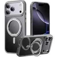 Wigento Handyhülle Für Apple iPhone 17 Pro Max Frosted Ring MagSafe TPU + PC Hülle Grau, Magnetische Hülle mit Ringhalter und 360 Grad Rotation