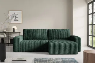 Ecksofa mit Schlaffunktion NATALIA in Stoff Tilia Grün Ottomane Rechts