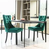 BBG Esszimmerstuhl 2er Set Esszimmerstühle Samt Chesterfield, bis 130 kg, French Style (Polsterstühle mit Knopfheftung & Ziernieten, Massivholz Rubberwood, 2 St), Hochlehner Dining Stuhl gepolstert