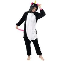 Katara Partyanzug Einhörner Jumpsuit Onesie Erwachsenen Kostüm S-XL, Karneval - Kostüm, Kigurumi - Einhorn Schwarz S (145-155cm)