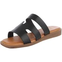 Ital-Design Damen Sandale mit breiten Riemen und bequemer Innensohle Pantolette (91409327) Keilabsatz/Wedge Pantoletten in Schwarz