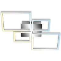 Briloner Leuchten LED Deckenleuchte 3093018 FRAME, CCT - über Fernbedienung, Farbwechsel, Nachtlichtfunktion, Timerfunktion, LED fest integriert, Neutralweiß, Kaltweiß, Warmweiß, Tageslichtweiß, Deckenlampe, 75x46,7x7,5cm, Chrom-Alu, Wohnzimmer, Schl