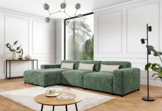 Ecksofa Designersofa ROMY MAX in Stoff Enjoy Me Olivgrün Ottomane Links