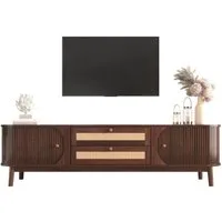 Celya TV-Schrank TV Board mit Türen und Schubladen, TV-Ständer mit Rattanseiten TV-Lowboard mit zwei Schiebetüren