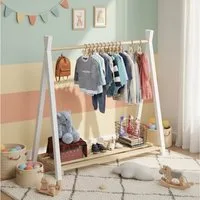 Bellabino Kleiderständer Ryck für Kinder im Tipi-Design, (mit weißen Beinen), Kindergarderobe mit Kleiderstange & Schuhablagefläche