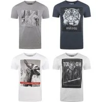 riverso T-Shirt Herren Fotoprintshirt RIVCharly Regular Fit (4-tlg) Kurzarm Tee Shirt mit Rundhalsausschnitt aus 100% Baumwolle