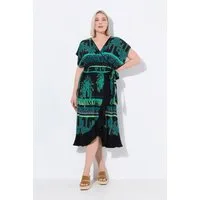Ulla Popken Strandkleid Kaftan Dschungelmuster Rundhals Halbarm