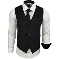 Baxboy Langarmhemd Baxboy Langarmhemd Herren-Hemd Slim-Fit Hemd + Weste + Krawatte SET