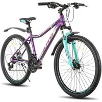 HILAND Mountainbike 26/27,5 Zoll Leichtgewichtiges bike für Frauen Ideal für alle Terrains, 21-Gang mit Lock-Out-Federgabel Dual-Scheibenbremsen, Aluminium-Rahmen